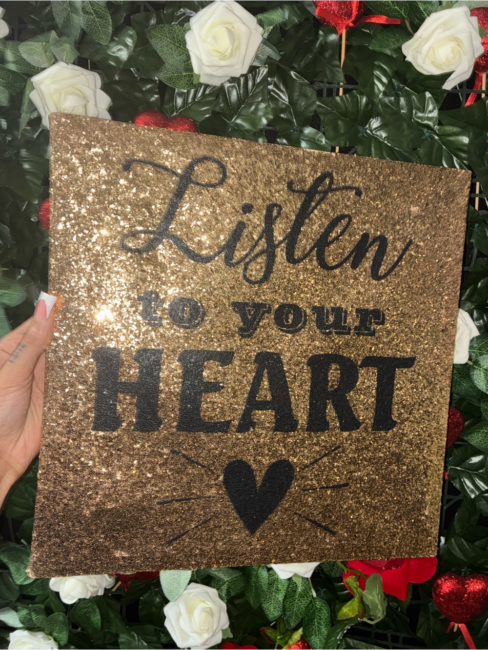 Gold Glitter "Listen to Your Heart" Wall Art